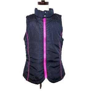 LEI Girl Black & Pink Full Zip Puffer Vest - X-large 14/16